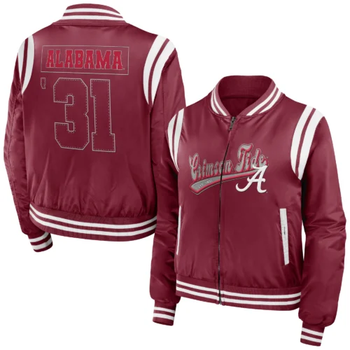 Alabama Crimson Tide Women's Full-Zip Bomber Varsity Jacket - Maroon - Image 3