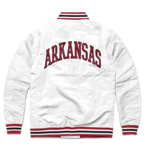 Alternative view of Arkansas Razorbacks Leaning Hog Logo Full-Snap Satin Varsity Jacket - White