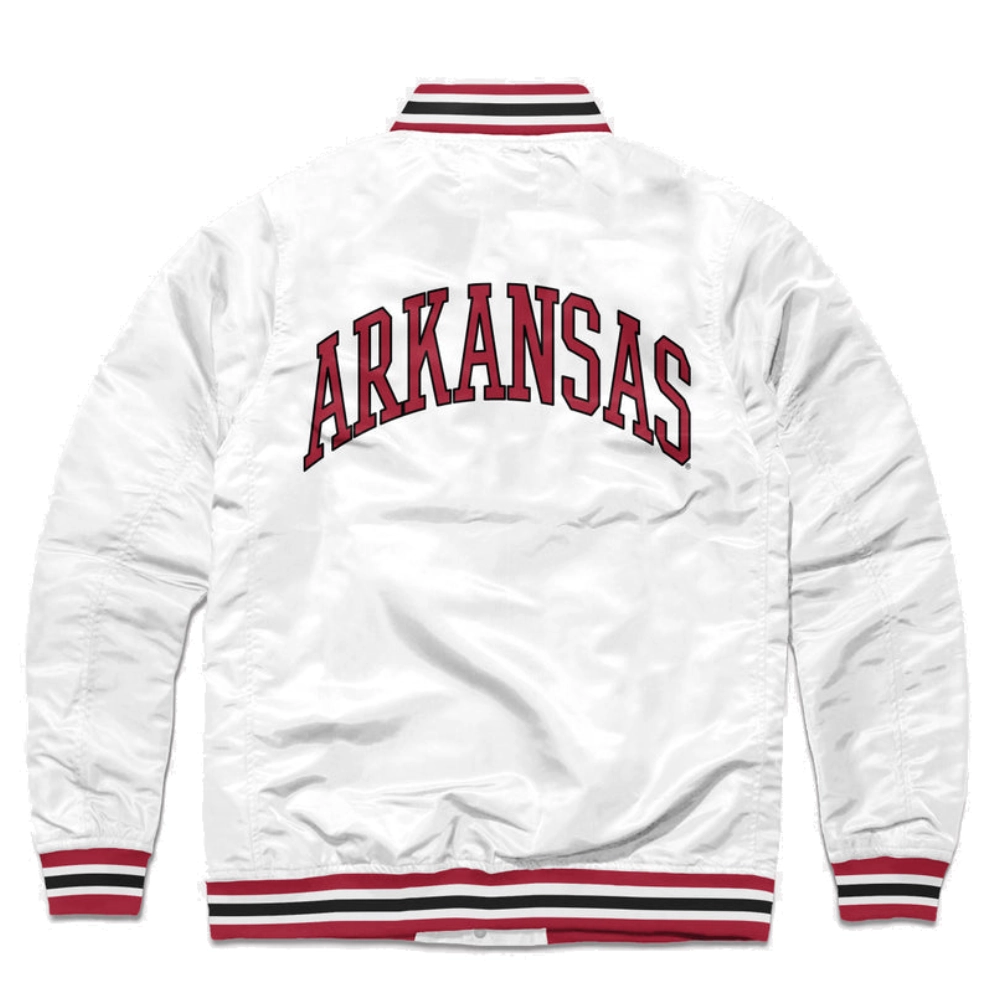 Arkansas Razorbacks Leaning Hog Logo Full-Snap Satin Varsity Jacket - White - Image 2