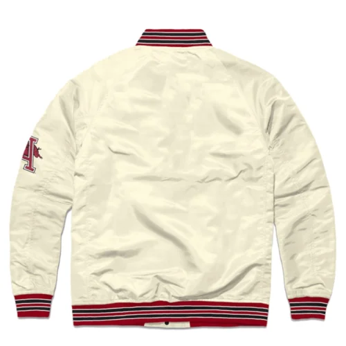 Alternative view of Arkansas Razorbacks Full-Snap Satin Bomber Varsity Jacket - Cream