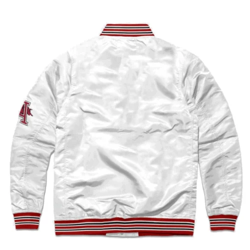 Alternative view of Arkansas Razorbacks Ribbed Knitted Satin Bomber Varsity Jacket - White