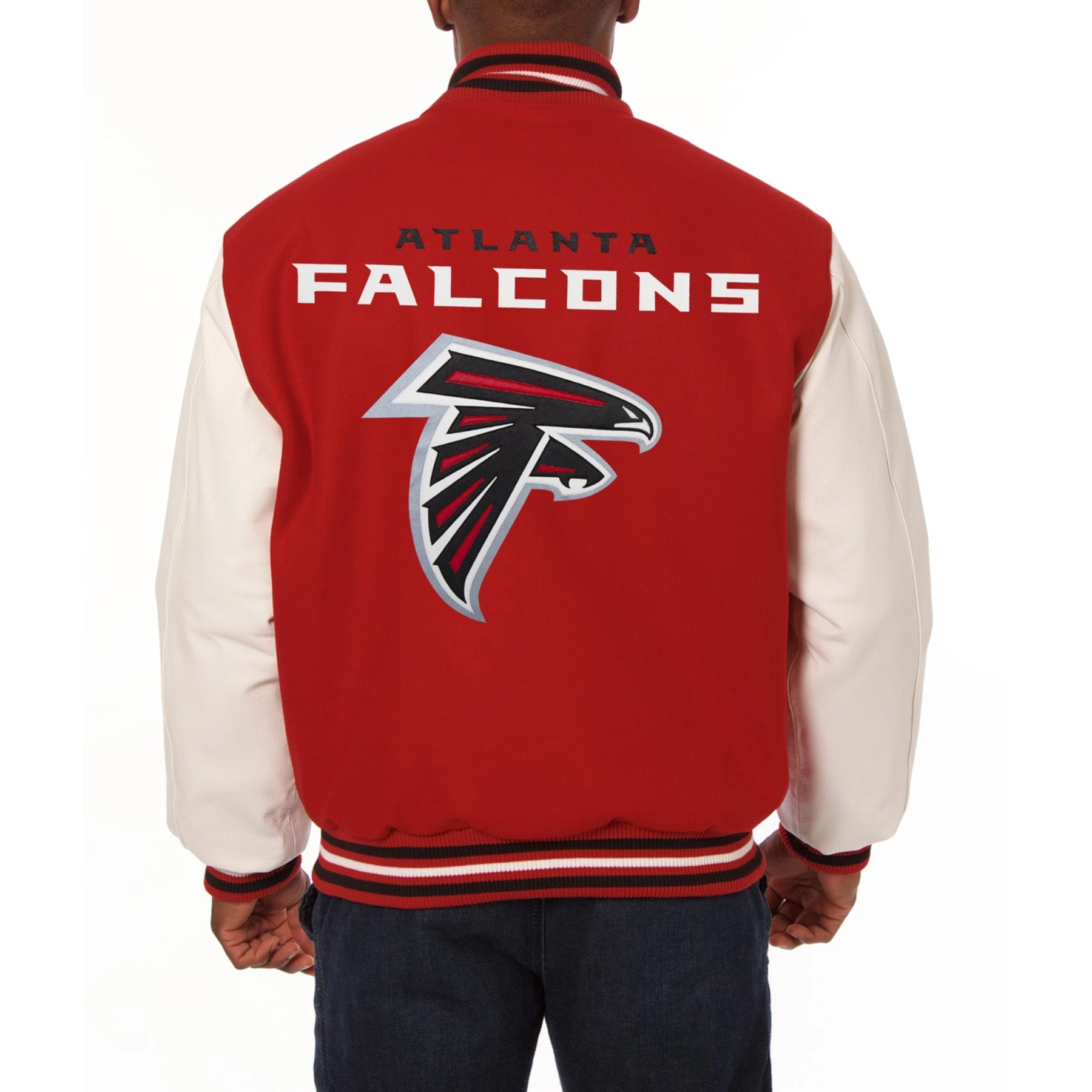 Atlanta Falcons Domestic Two Tone Wool & Leather Varsity Red/White Jacket - Image 2
