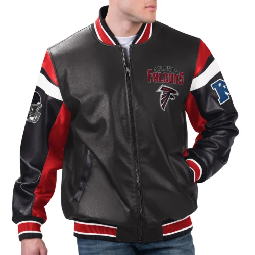 Atlanta Falcons Black Full-Zip Leather Varsity Jacket