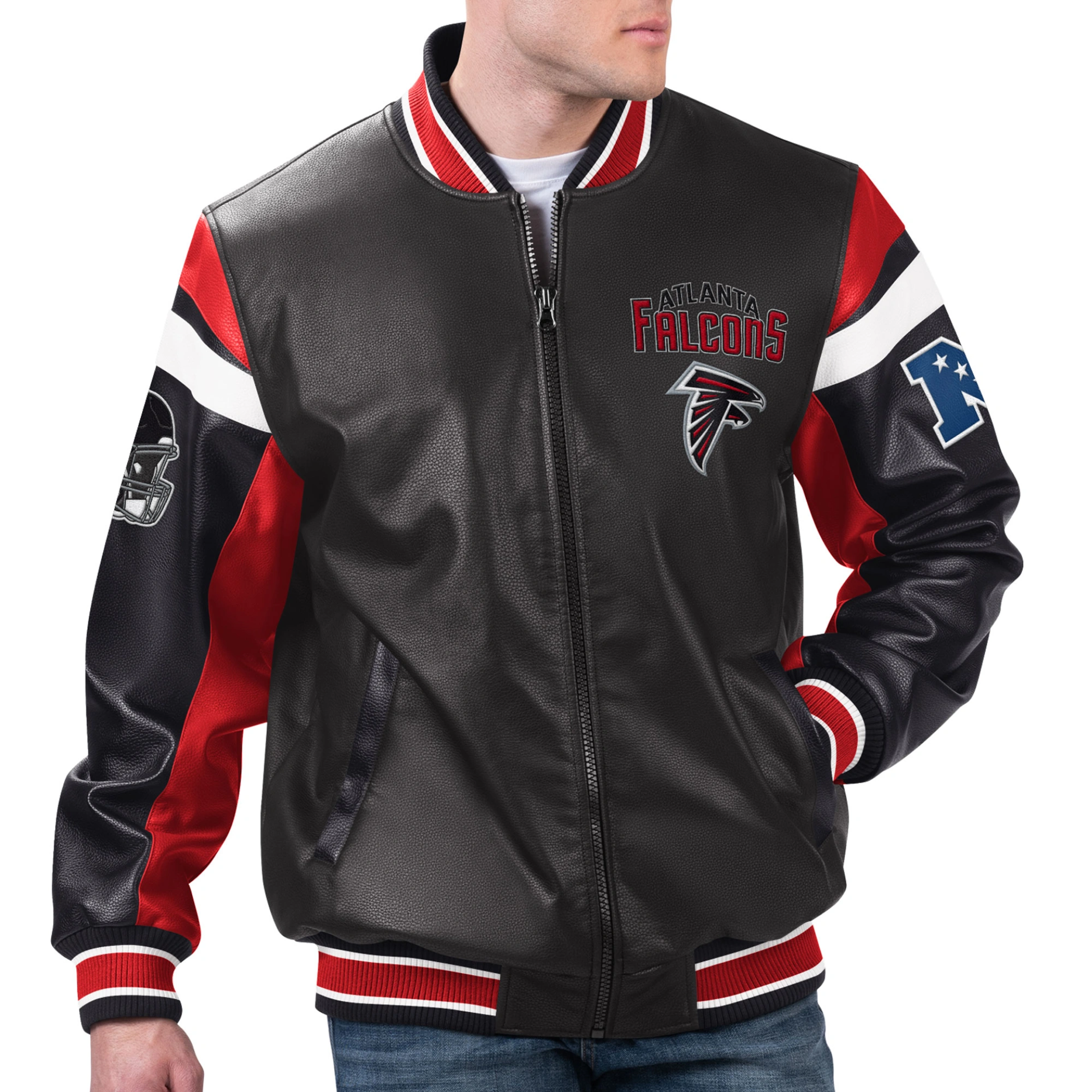 Atlanta Falcons Black Full-Zip Leather Varsity Jacket