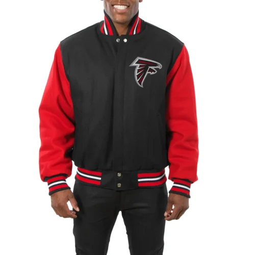 Atlanta Falcons Handmade Two Tone Black/Red Wool Varsity Jacket