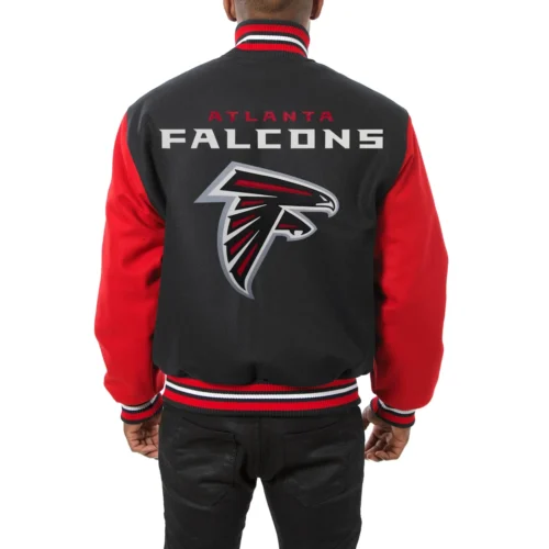 Alternative view of Atlanta Falcons Handmade Two Tone Black/Red Wool Varsity Jacket