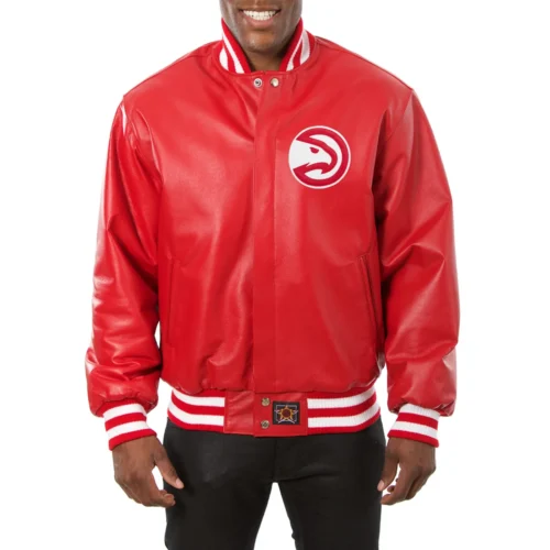 Atlanta Hawks Full Leather Varsity Jacket - Red