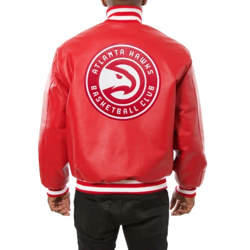Alternative view of Atlanta Hawks Full Leather Varsity Jacket - Red
