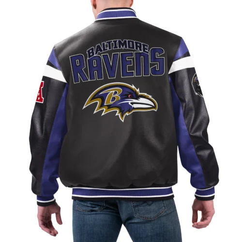 Alternative view of Baltimore Ravens Full-Zip  Black Leather  Varsity Jacket