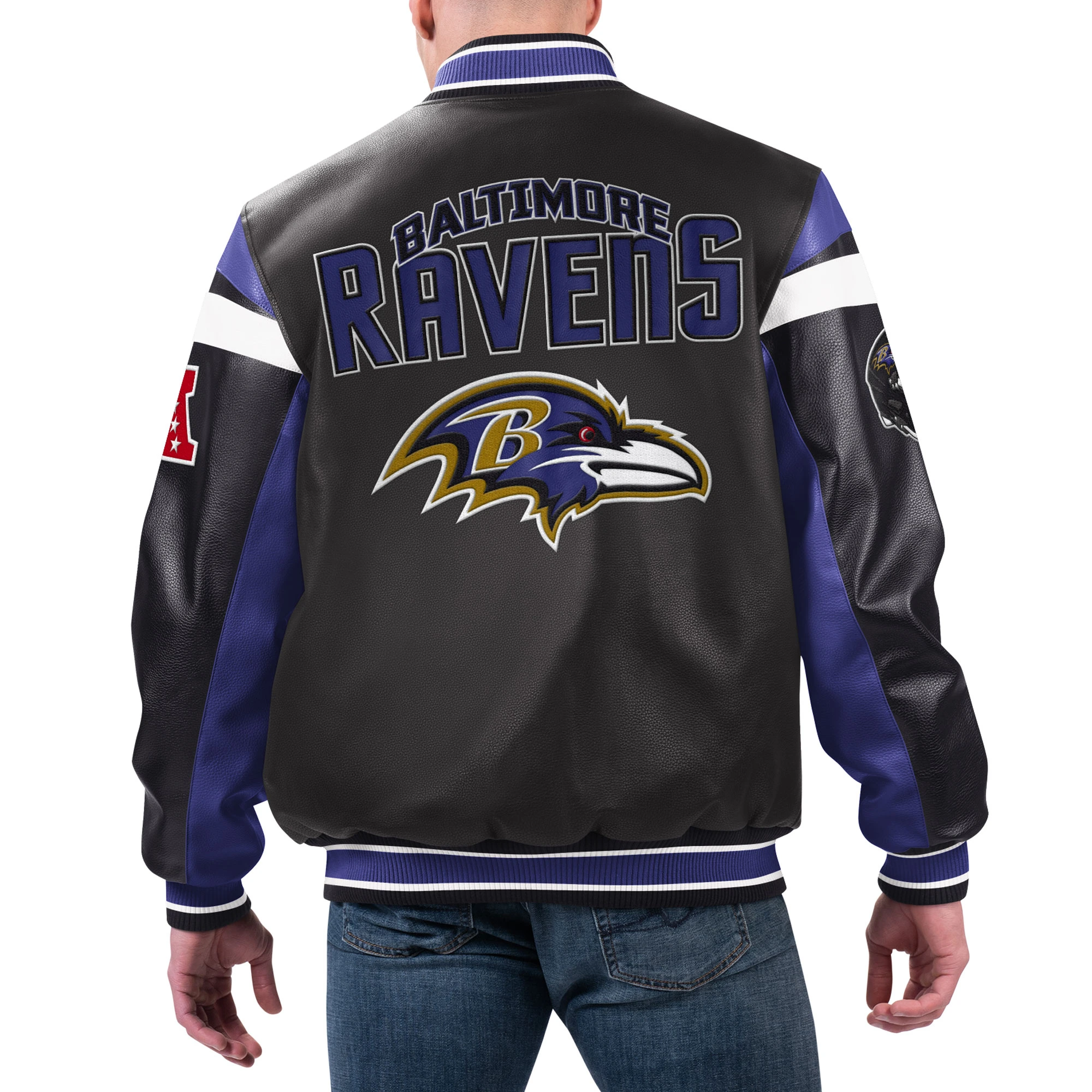 Baltimore Ravens Full-Zip Black Leather Varsity Jacket - Image 2