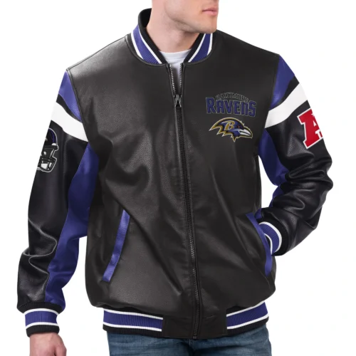 Baltimore Ravens Full-Zip  Black Leather  Varsity Jacket