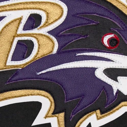 Baltimore Ravens Two Tone Real Wool & Leather Black/Cream Varsity Jacket - Image 3