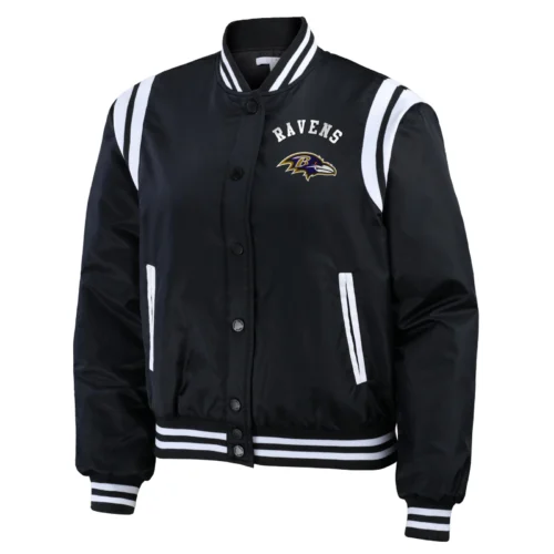 Baltimore Ravens Women's Black Bomber Full-Snap Bomber Jacket