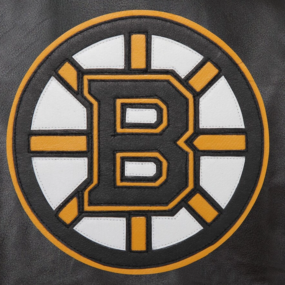 Boston Bruins Full Leather Varsity Jacket -Black - Image 3
