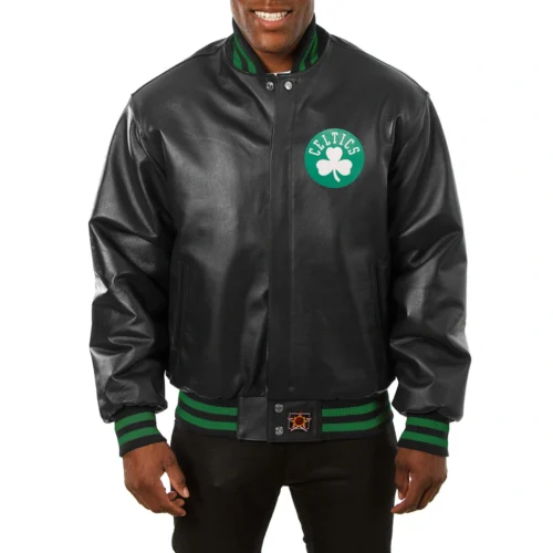 Boston Celtics Full Leather Varsity Jacket - Black