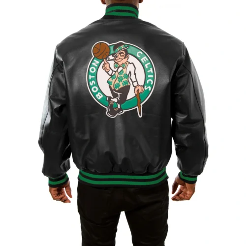 Alternative view of Boston Celtics Full Leather Varsity Jacket - Black