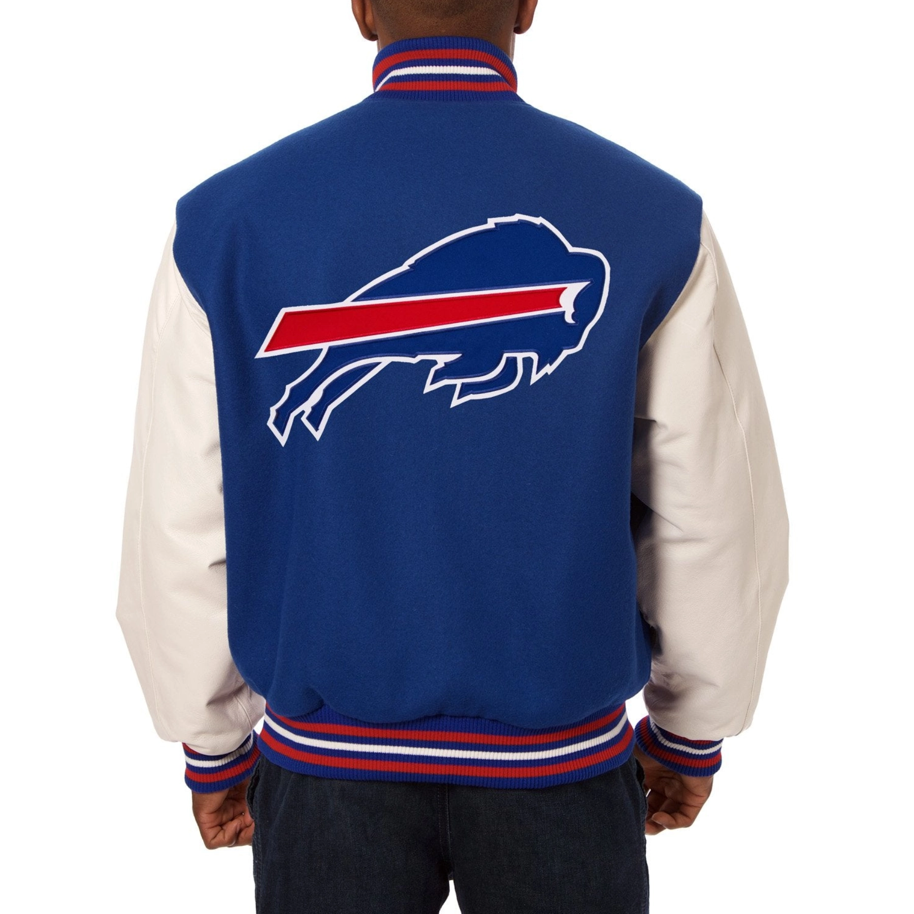 Buffalo Bills Two Tone Wool & Leather Varsity Royal/White Jacket - Image 2