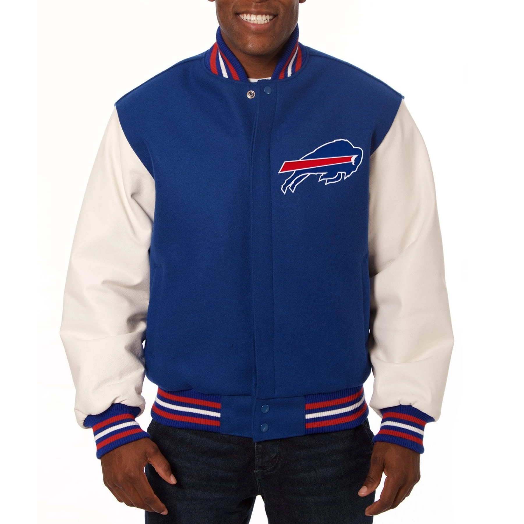 Buffalo Bills Two Tone Wool & Leather Varsity Royal/White Jacket