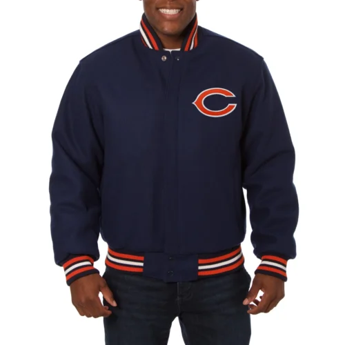 Chicago Bears One Color Full Wool Navy Varsity Jacket