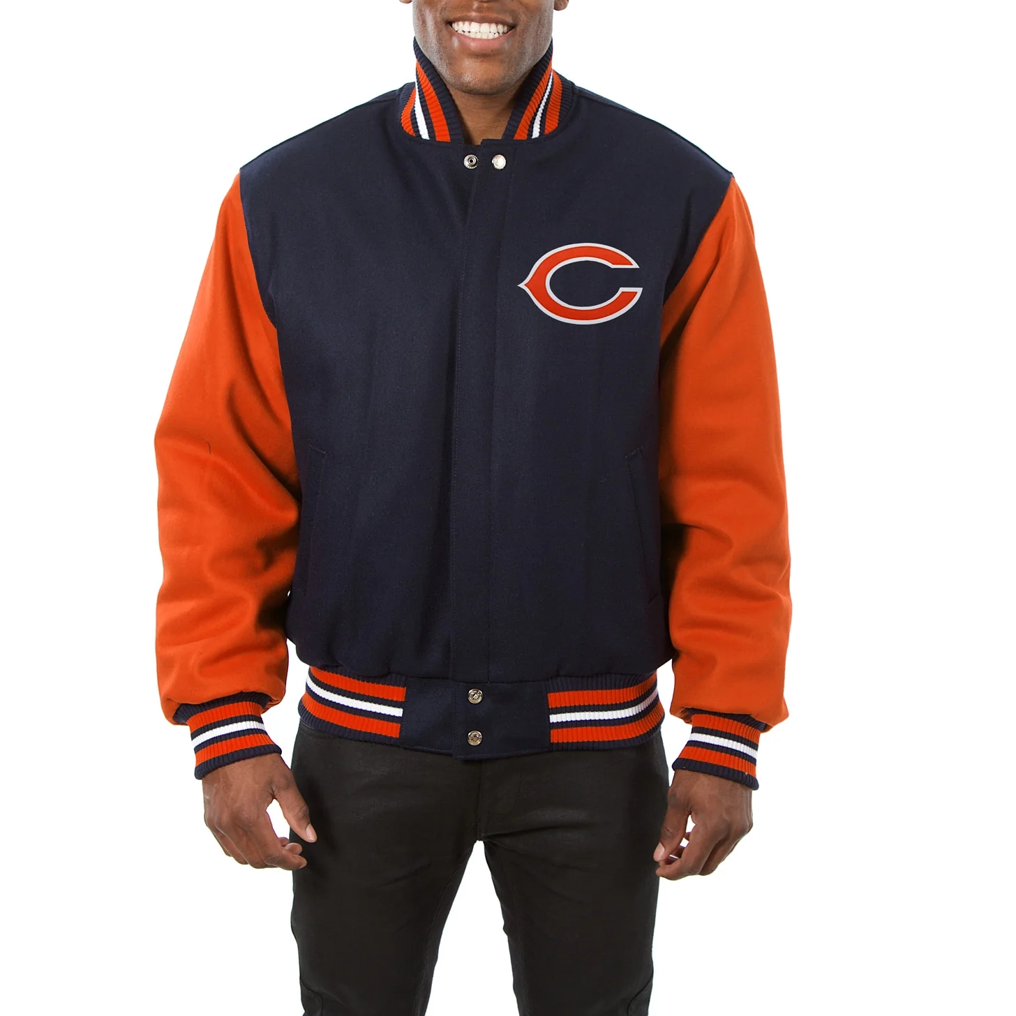 Chicago Bears Handmade Two Tone Black/Red Wool Varsity Jacket