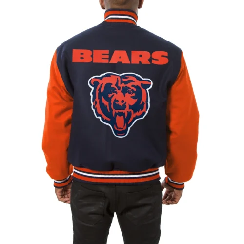 Alternative view of Chicago Bears Handmade Two Tone Black/Red Wool Varsity Jacket