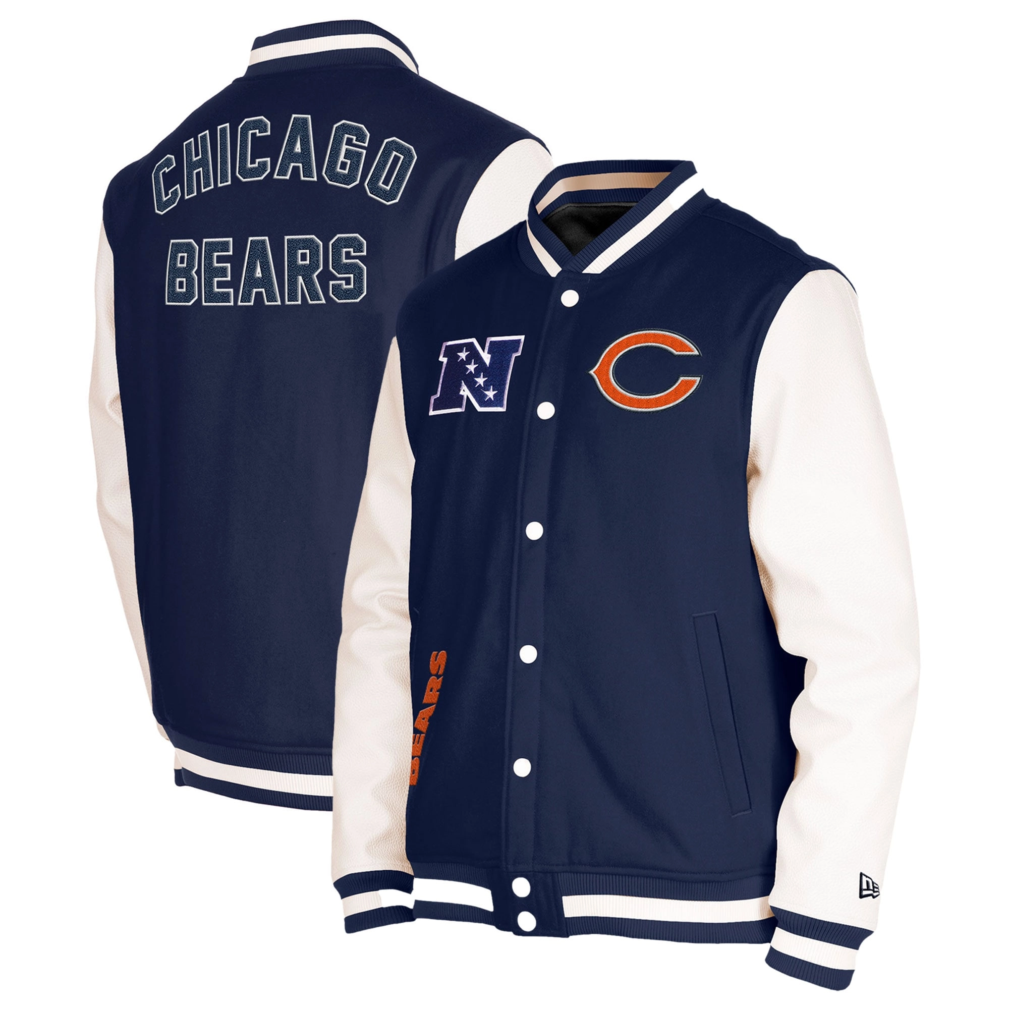 Chicago Bears Third Down Full-Snap Navy/White Varsity Jacket - Image 3
