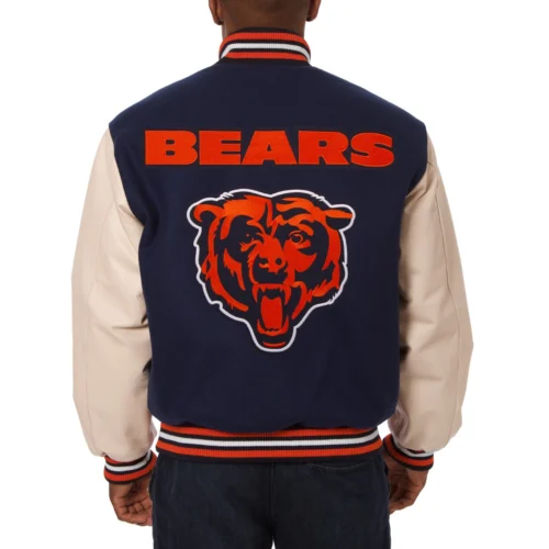 Alternative view of Chicago Bears Two Tone Wool & Leather Navy/Cream Varsity Jacket