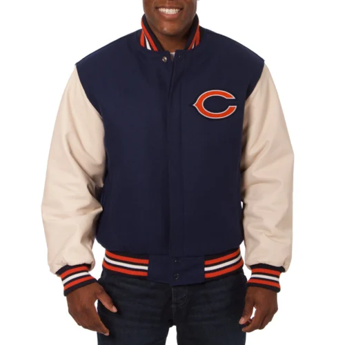 Chicago Bears Two Tone Wool & Leather Navy/Cream Varsity Jacket
