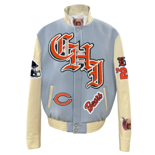 Chicago Bears Old English Wool & Leather Blue/Cream Varsity Jacket