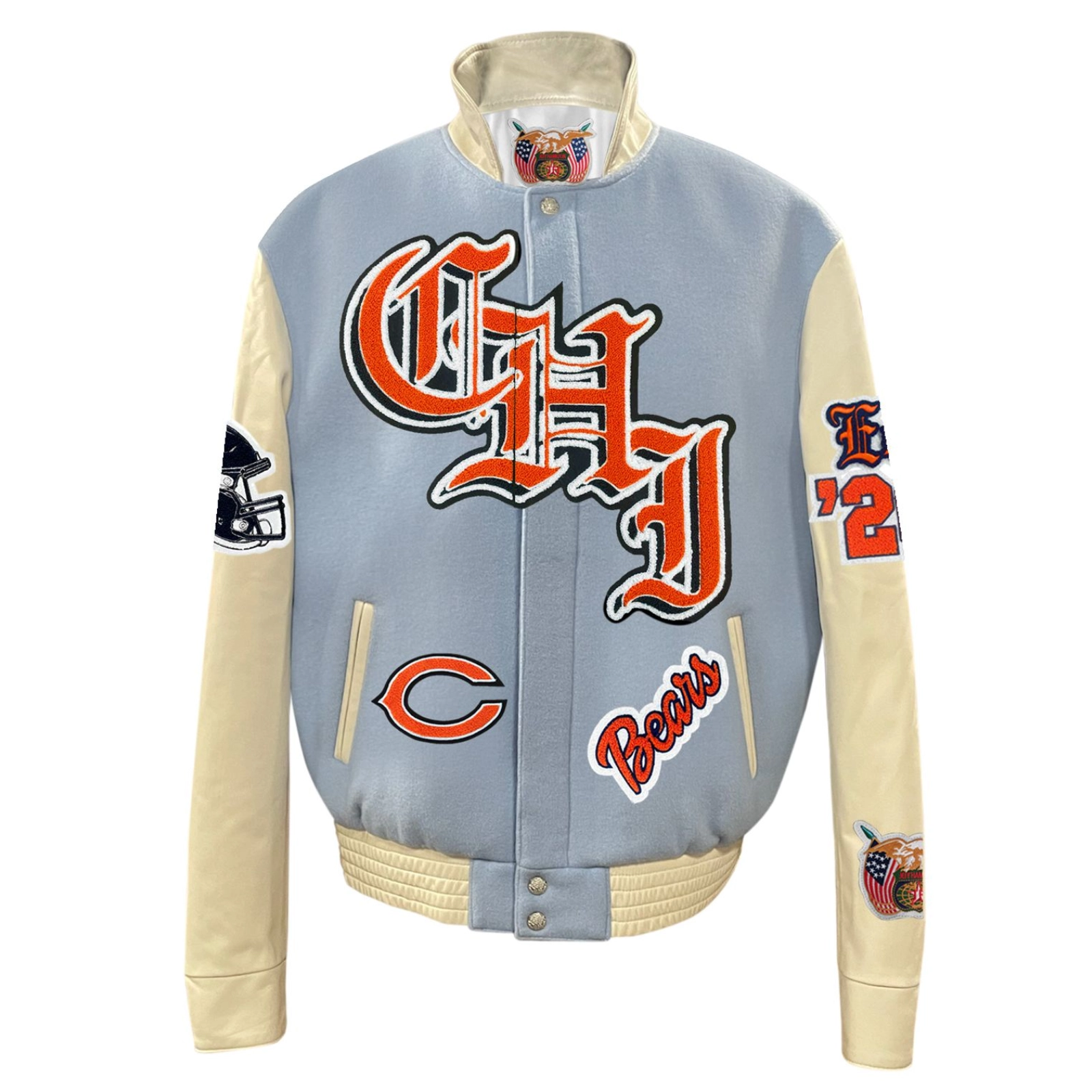 Chicago Bears Old English Wool & Leather Blue/Cream Varsity Jacket
