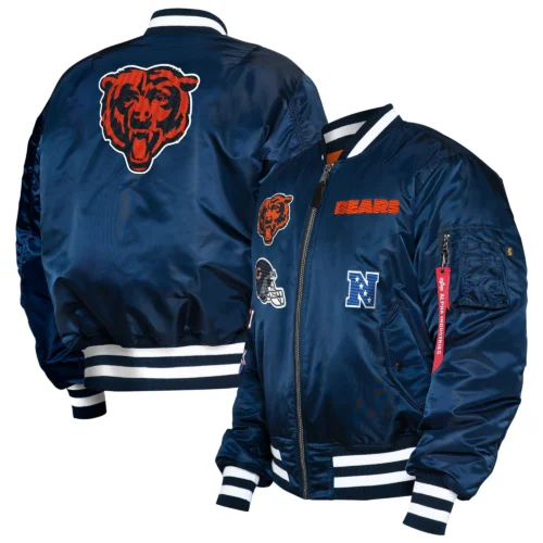 Chicago Bears Ma-1 Bomber Blue Varsity Jacket - Image 3
