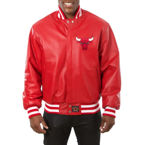 Chicago Bulls Full Leather Varsity Jacket - Red