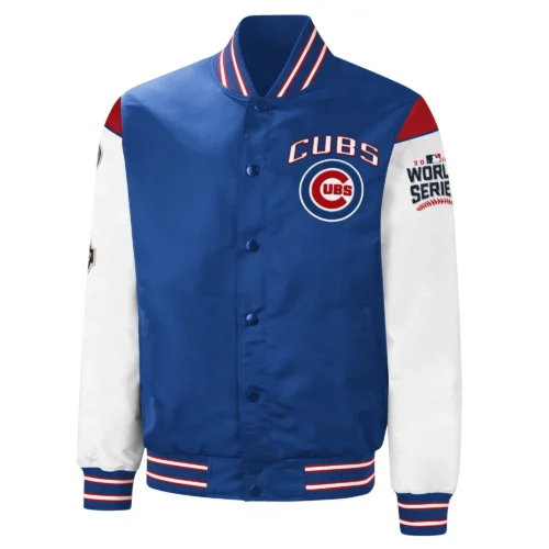 Chicago Cubs 3x World Series Champions Full-Snap Blue/White Polyester Varsity Jacket
