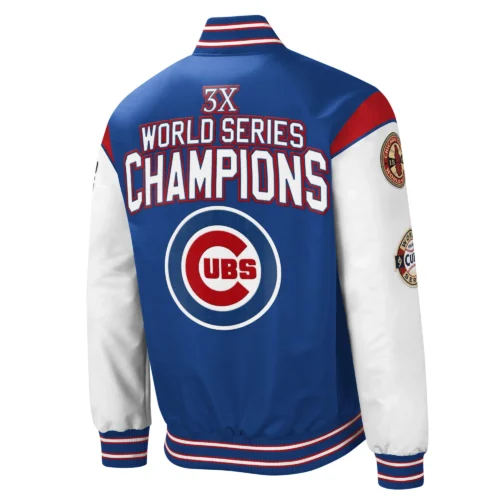 Alternative view of Chicago Cubs 3x World Series Champions Full-Snap Blue/White Polyester Varsity Jacket