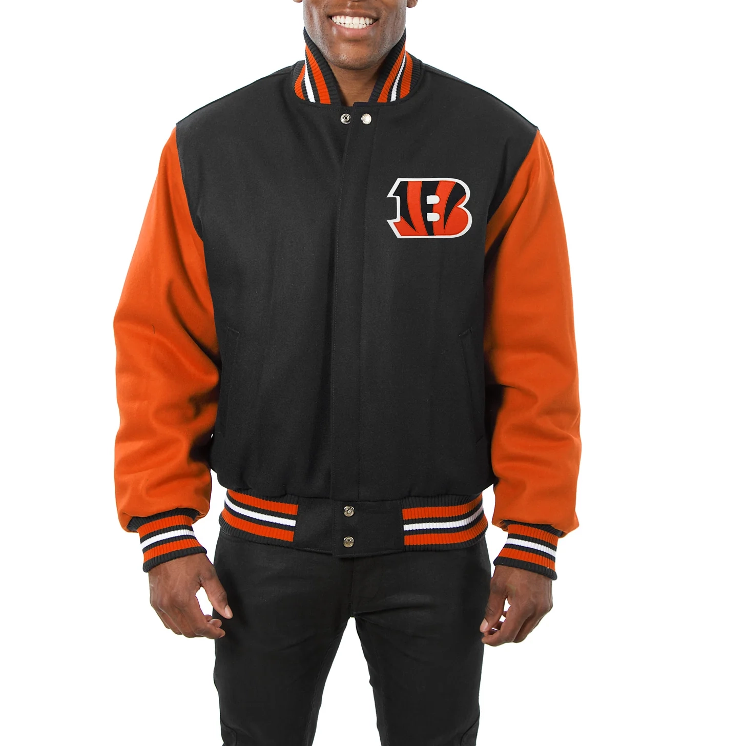 Cincinnati Bengals Handmade Two Tone Black/Orange Wool Varsity Jacket