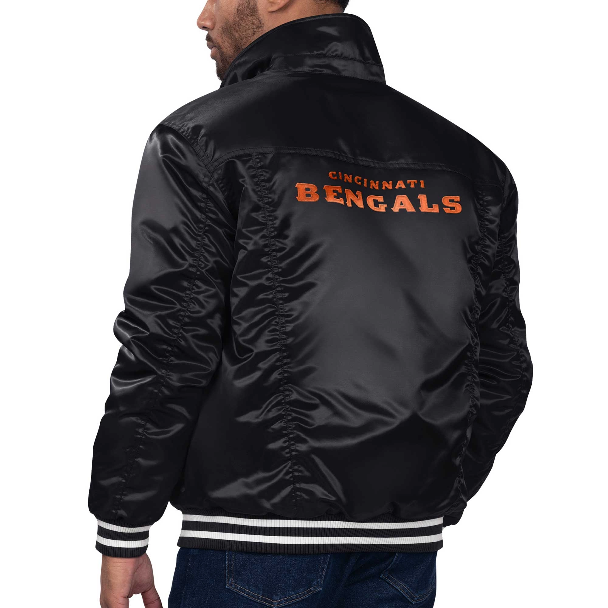 Cincinnati Bengals Silver Tab Satin Trucker Varsity Black Jacket - Image 2