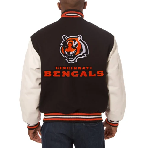 Alternative view of Cincinnati Bengals Two Tone Wool & Leather Black/White Varsity Jacket