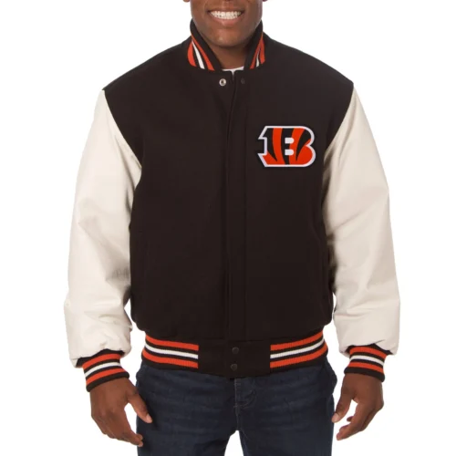 Cincinnati Bengals Two Tone Wool & Leather Black/White Varsity Jacket