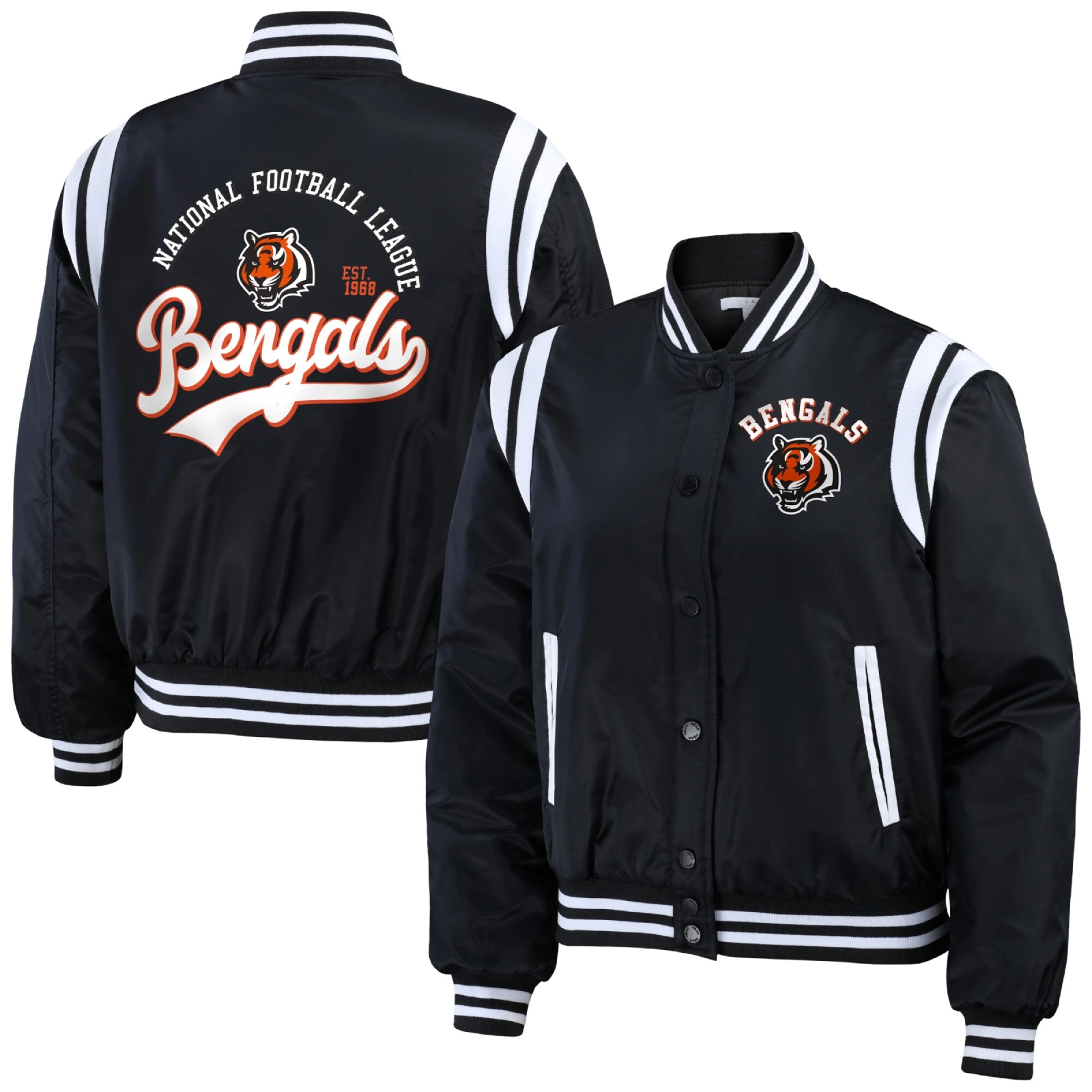 Cincinnati Bengals Women's Black Full-Snap Bomber Black Jacket - Image 3