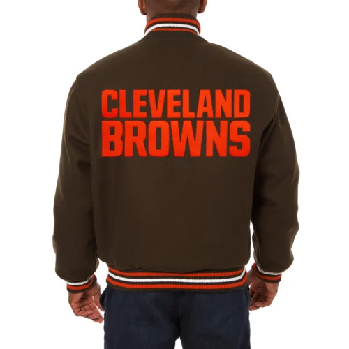 Alternative view of Cleveland Browns One Color Full Wool Brown Varsity Jacket