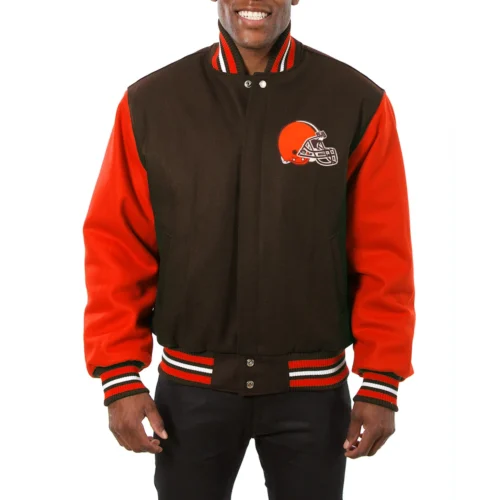Cleveland Browns Handmade Two Tone Brown/Orange Wool Varsity Jacket