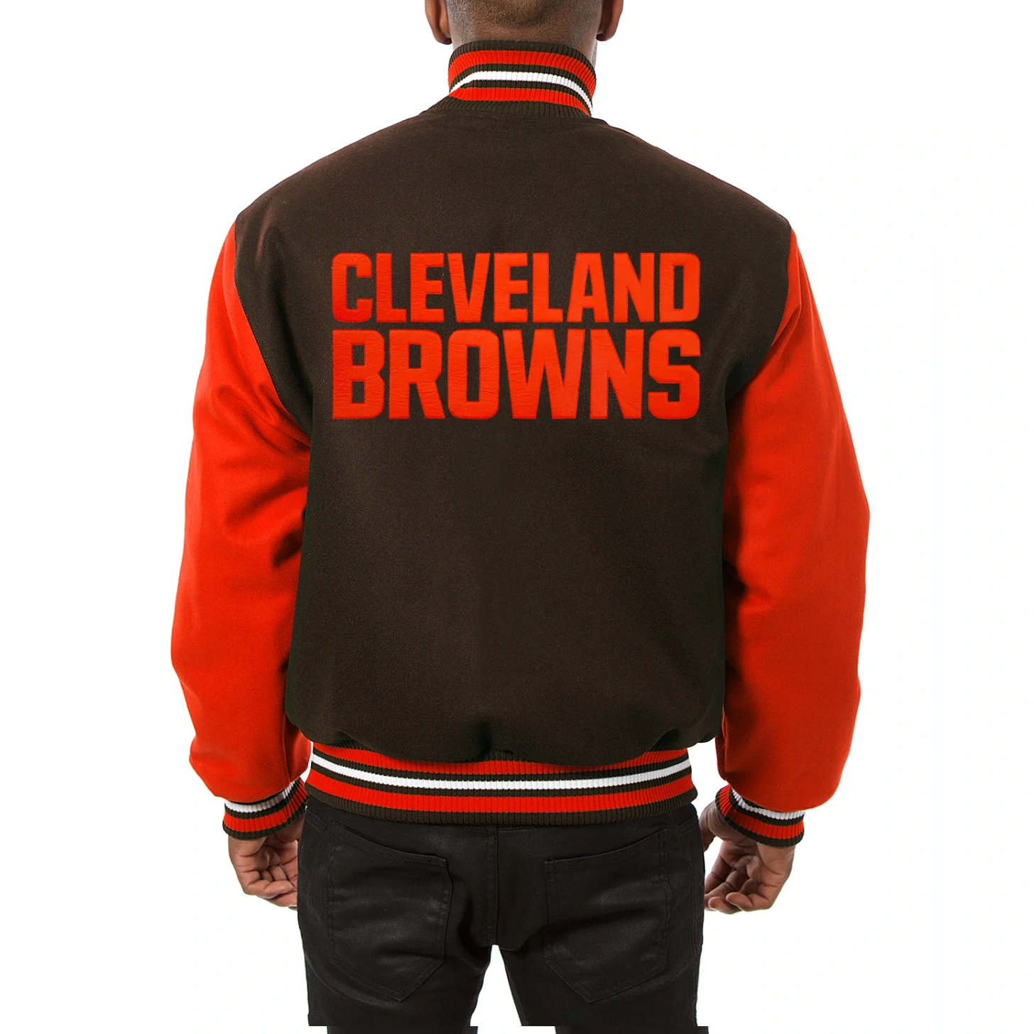 Cleveland Browns Handmade Two Tone Brown/Orange Wool Varsity Jacket - Image 2
