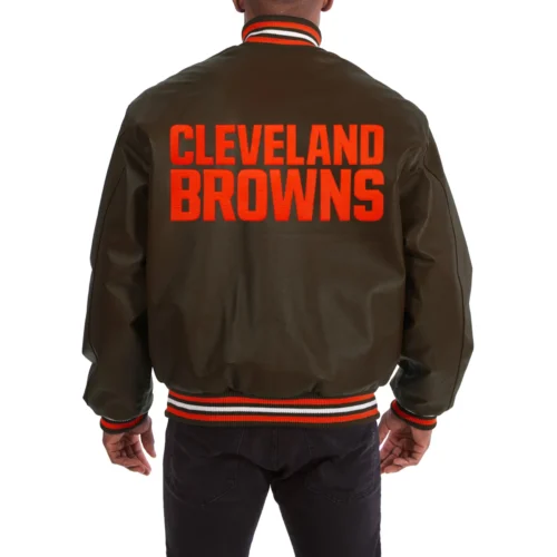 Alternative view of Cleveland Browns Full Leather Brown Varsity Jacket