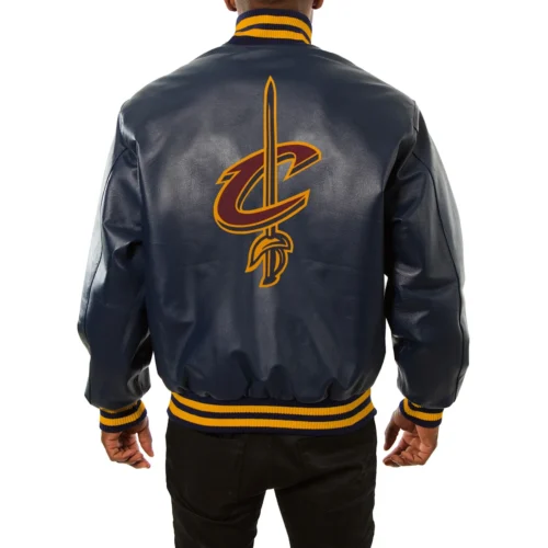 Alternative view of Cleveland Cavaliers Navy Full Leather Varsity Jacket