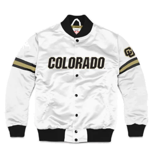 Colorado Buffaloes Ribbed knitted Bomber Varsity Jacket - White
