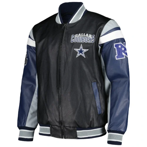 Dallas Cowboys Full-Zip Leather Black/Navy Varsity Jacket