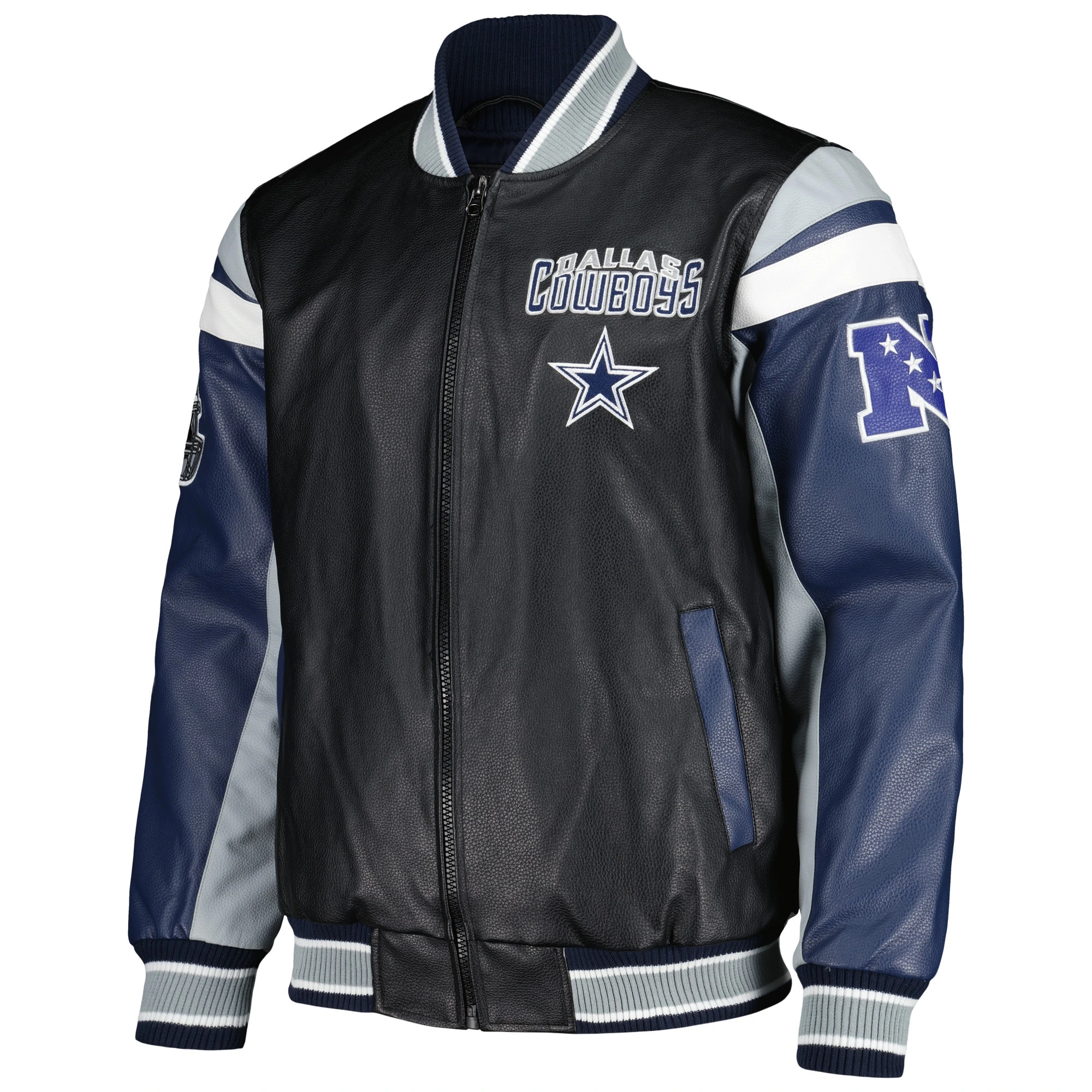 Dallas Cowboys Full-Zip Leather Black/Navy Varsity Jacket