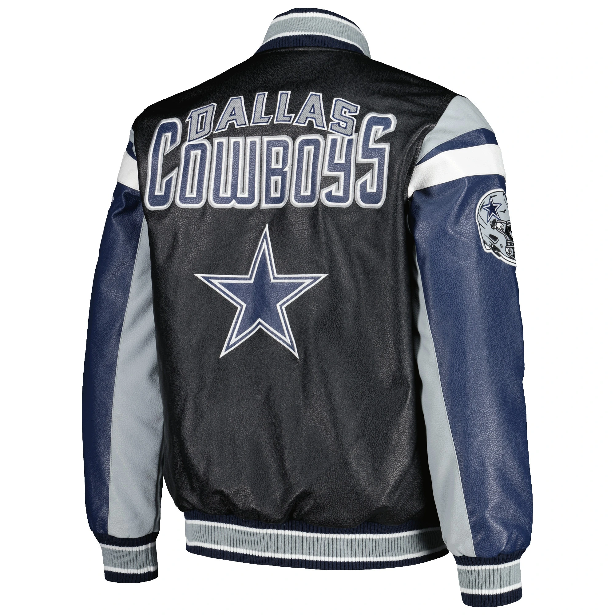 Dallas Cowboys Full-Zip Leather Black/Navy Varsity Jacket - Image 2
