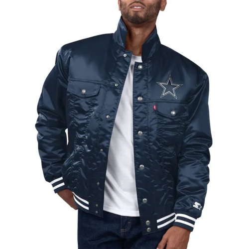 Dallas Cowboys Silver Tab Satin Trucker Navy Varsity Jacket