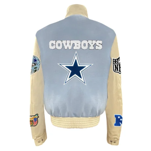 Alternative view of Dallas Cowboys Wool & Leather Baby Blue/Cream Varsity Jacket